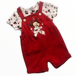 NEW! Disney Baby Infant Girls Two Piece Overall & T-Shirt Set Size 6-9 Mos.